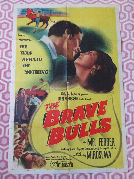 BRAVE BULLS FOLDED US ONE SHEET POSTER MEL FERRER ANTHONY QUINN 1951