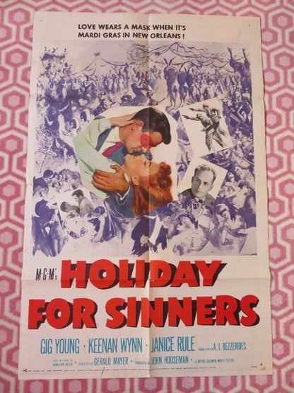 HOLIDAY FOR SINNERS  FOLDED US ONE SHEET POSTER GIG YOUNG KEENAN WYNN 1952