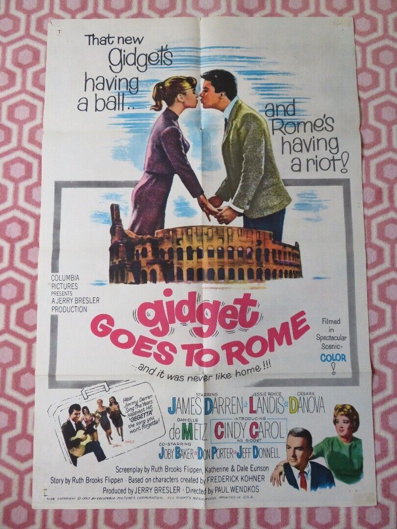 GIDGET GOES TO ROME  FOLDED US ONE SHEET POSTER JAMES DARREN CINDY CAROL  1963