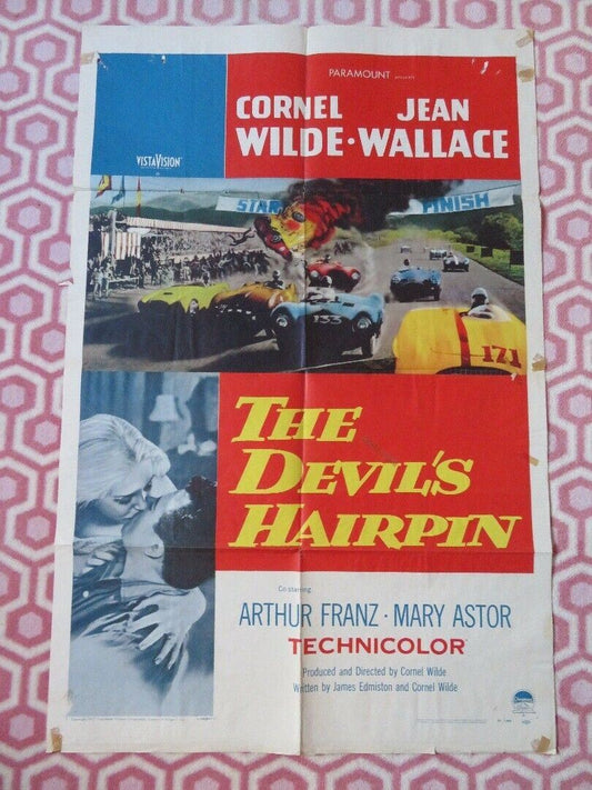 DEVIL HAIRPIN  FOLDED US ONE SHEET POSTER CORNEL WILDE JEAN WALLACE 1957