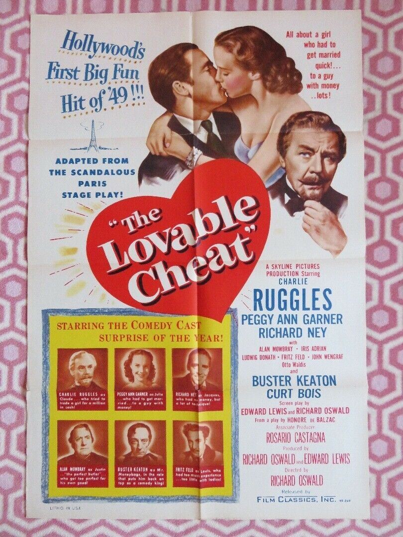 THE LOVEABLE CHEAT FOLDED US ONE SHEET POSTER CHARLES RUGGLES RICHARD NEY 1949