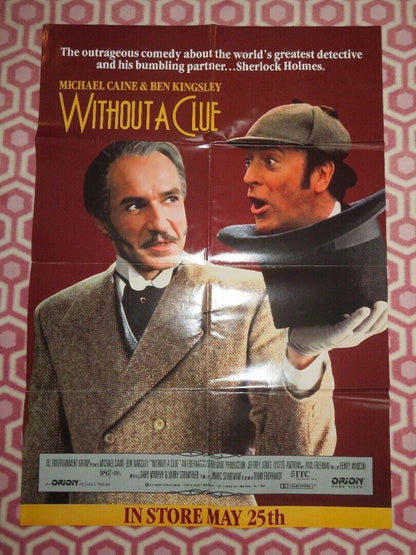 WITHOUT A CLUE VIDEO VHS POSTER FOLDED MICHAEL CAINE BEN KINGSLEY 1988