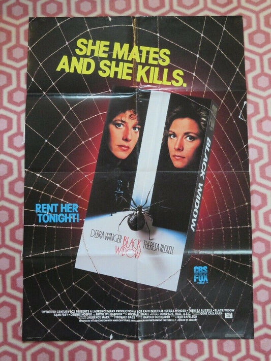 BLACK WIDOW VIDEO VHS POSTER FOLDED DEBRA WINGER THERESA RUSSELL 1987