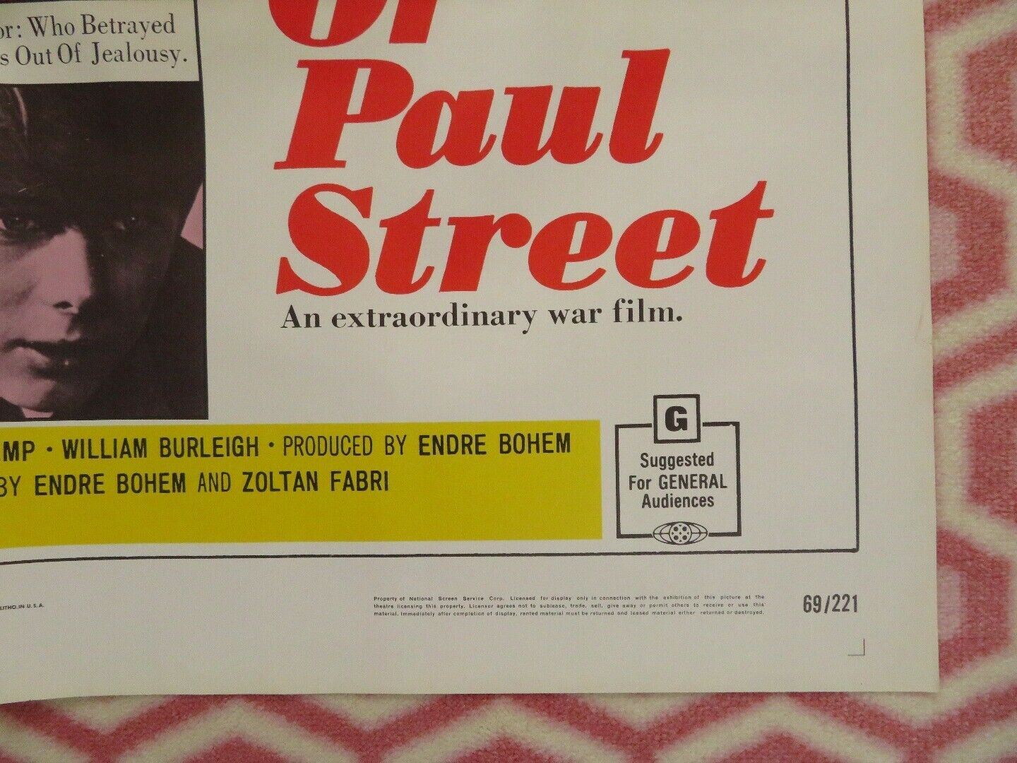 BOYS OF PAUL STREET  US ONE SHEET POSTER ANTHONY KEMP WILLIAM BURLEIGH 1969