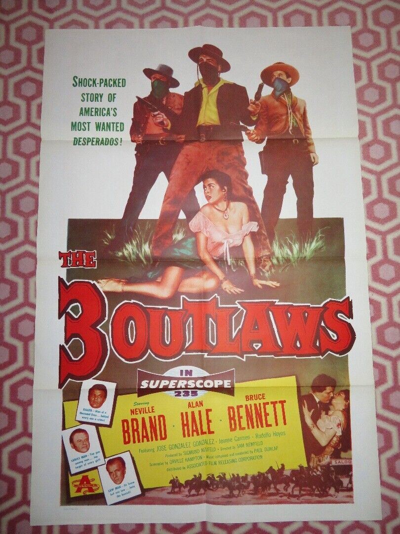 THE THREE OUTLAWS US ONE SHEET POSTER NEVILLE BRAND ALAN HALE 1956