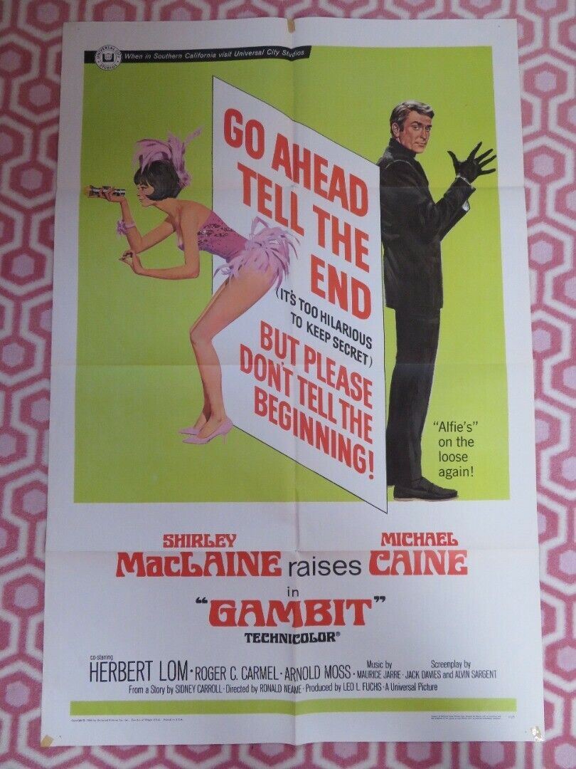 GAMBIT FOLDED US ONE SHEET POSTER SHIRLEY MACLAINE MICHAEL CAINE 1967