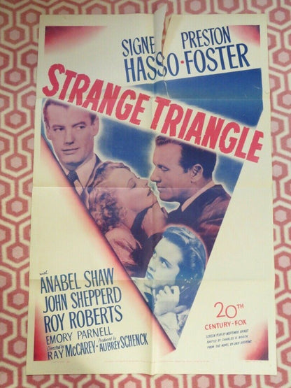 STRANGE TRIANGLE FOLDED US ONE SHEET POSTER SIGNE HASSO PRESTON FOSTER 1946