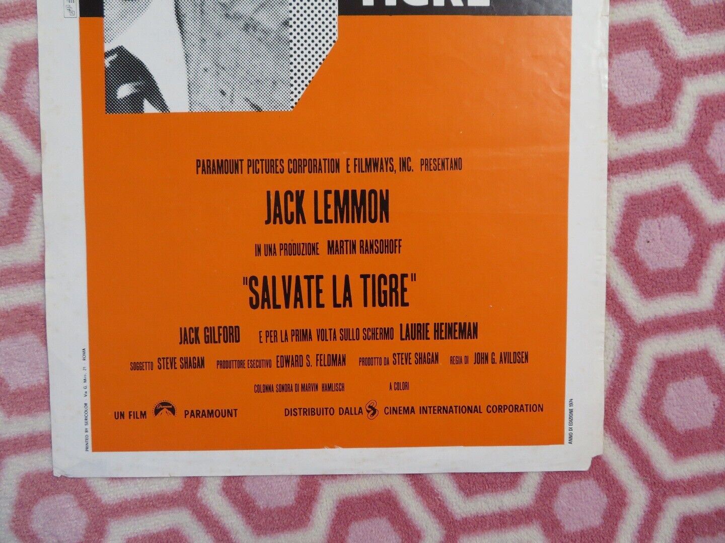 SALVATE LA TIGRE / Save the Tiger ITALIAN LOCANDINA (27.5"x13") POSTER 1974