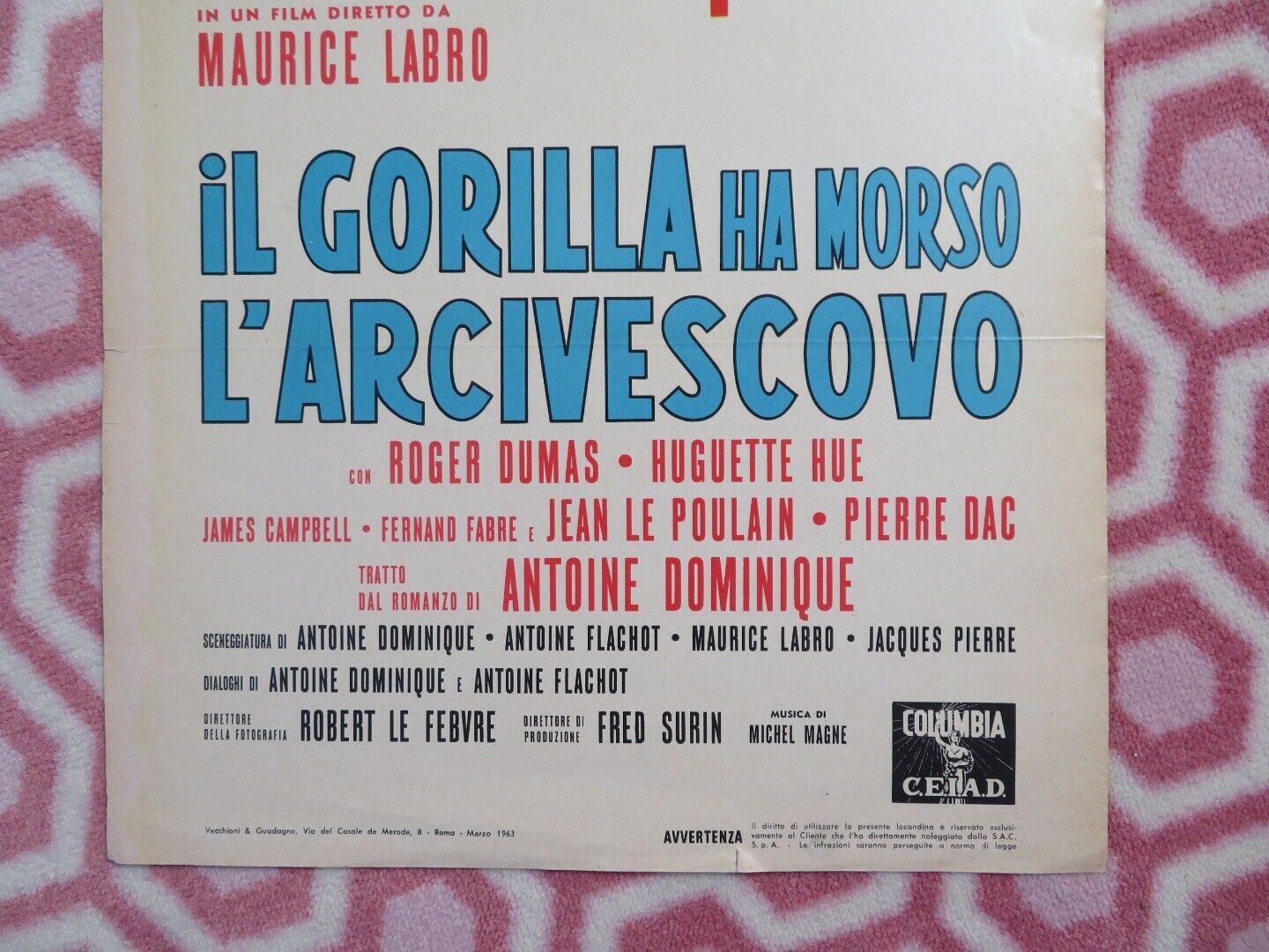 IL GORILLA MORSA L'ARCIVESCOVA  ITALIAN LOCANDINA (27.5"x13") POSTER R DUMAS '63