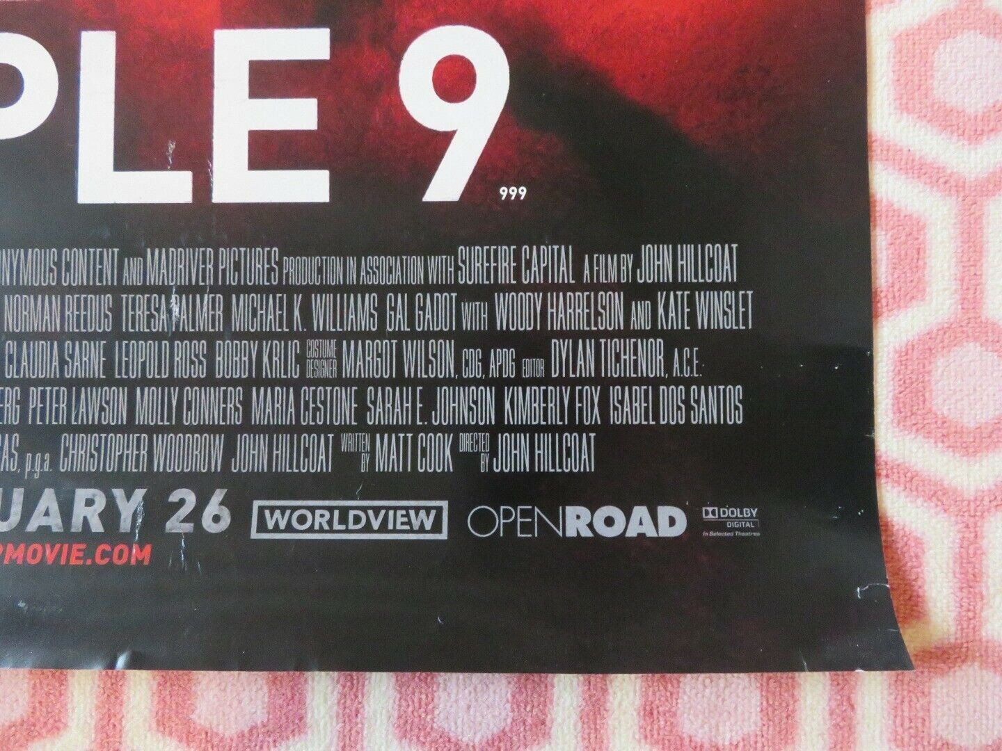 TRIPLE 9 US ONE SHEET ROLLED POSTER WOODY HARRELSON KATE WINSLET 2016