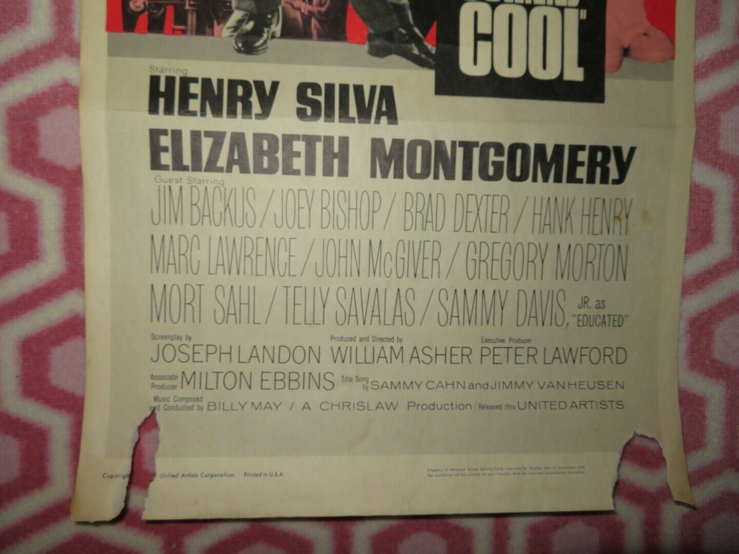 JOHNNY COOL US INSERT (14"x 36") POSTER HENRY SILVA ELIZABETH MONTGOMERY 1963