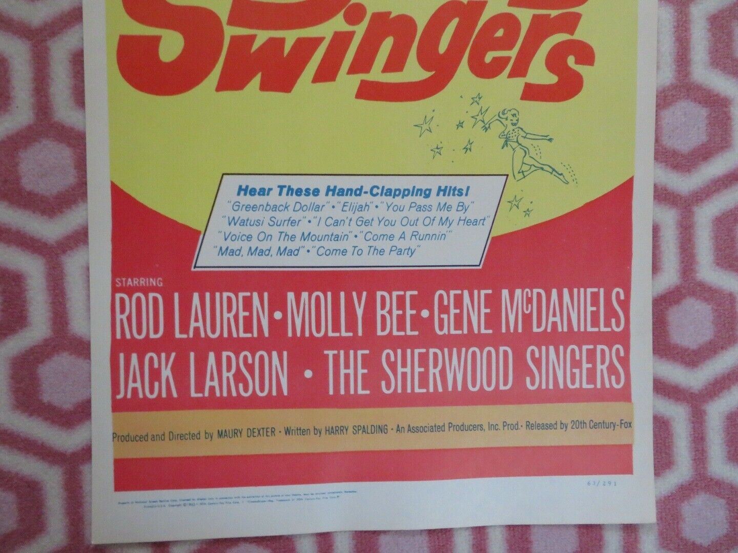 THE YOUNG SWINGERS  US INSERT (14"x 36") POSTER ROD LAUREN MOLLY BEE 1963