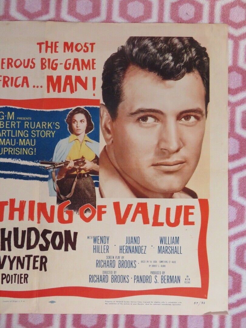 SOMETHING OF VALUE US HALF SHEET (22"x 28") POSTER SIDNEY POITIER 1957