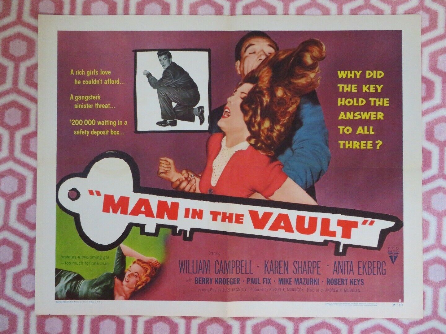 MAN IN THE VAULT US HALF SHEET (22"x 28") POSTER WILLIAM CAMPBELL 1956