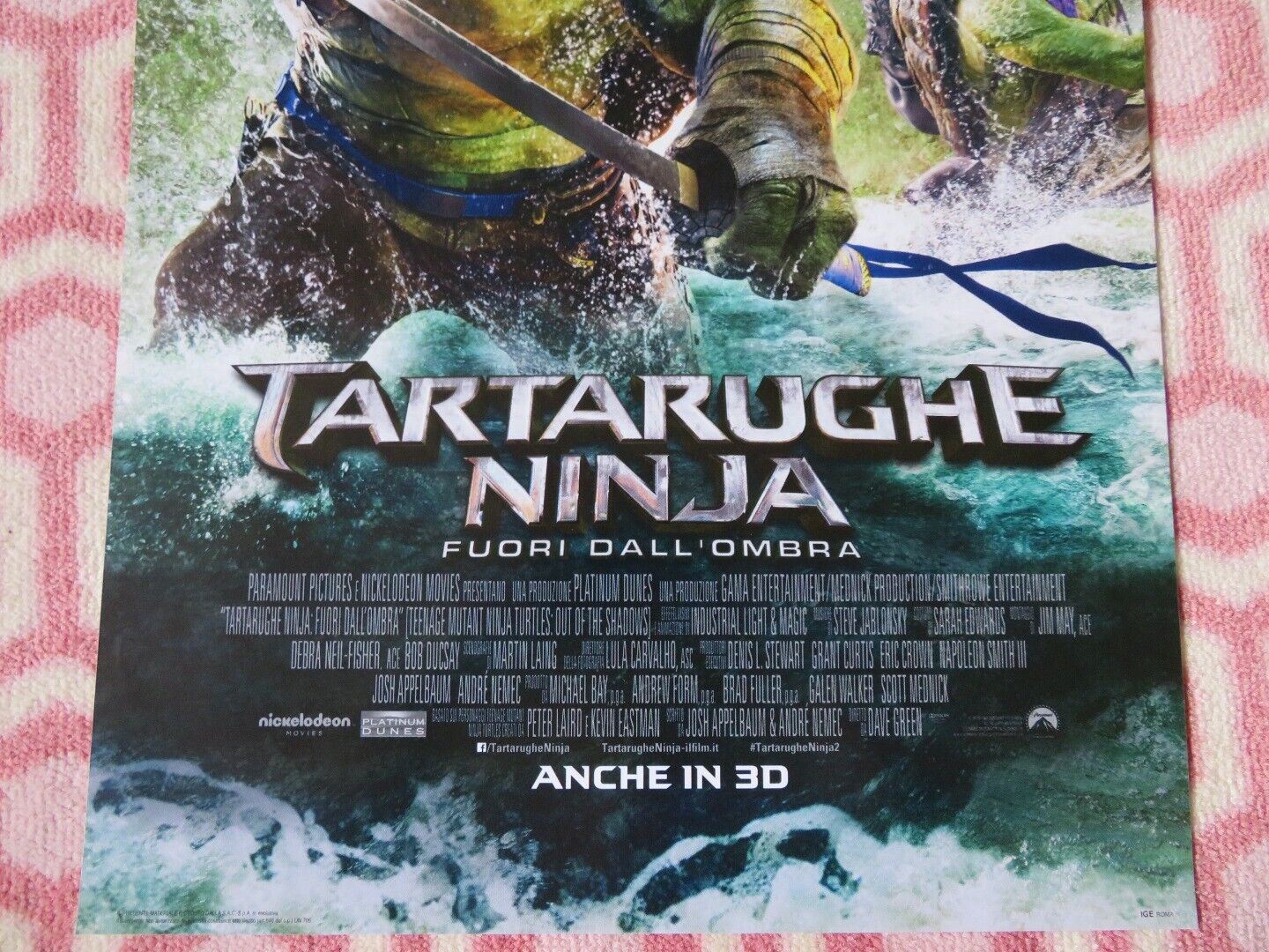 TEENAGE MUTANT NINJA TURTLES 2 ITALIAN LOCANDINA (26.5"x12.5") POSTER 2016