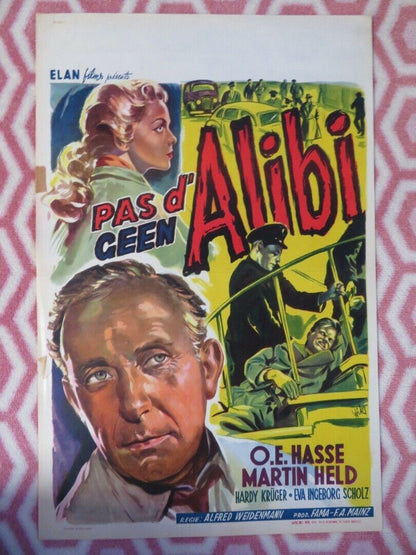 PAS D' ALIBI BELGIUM (21.5"x14") POSTER O.E HASSE MARTIN HELD 1955