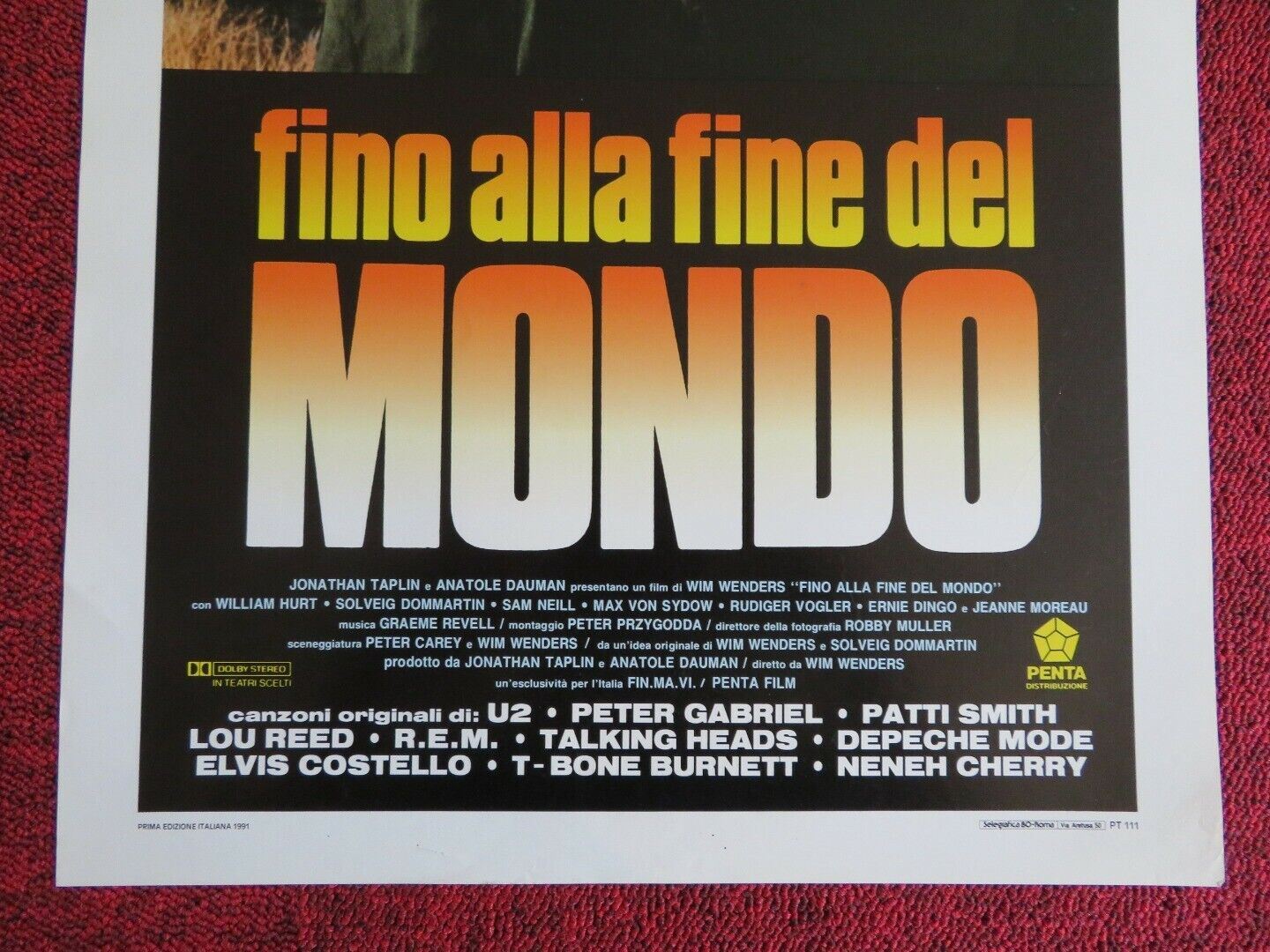 UNTIL THE END OF THE WORLD ITALIAN LOCANDINA (27.5"x13") POSTER W. HURT1991