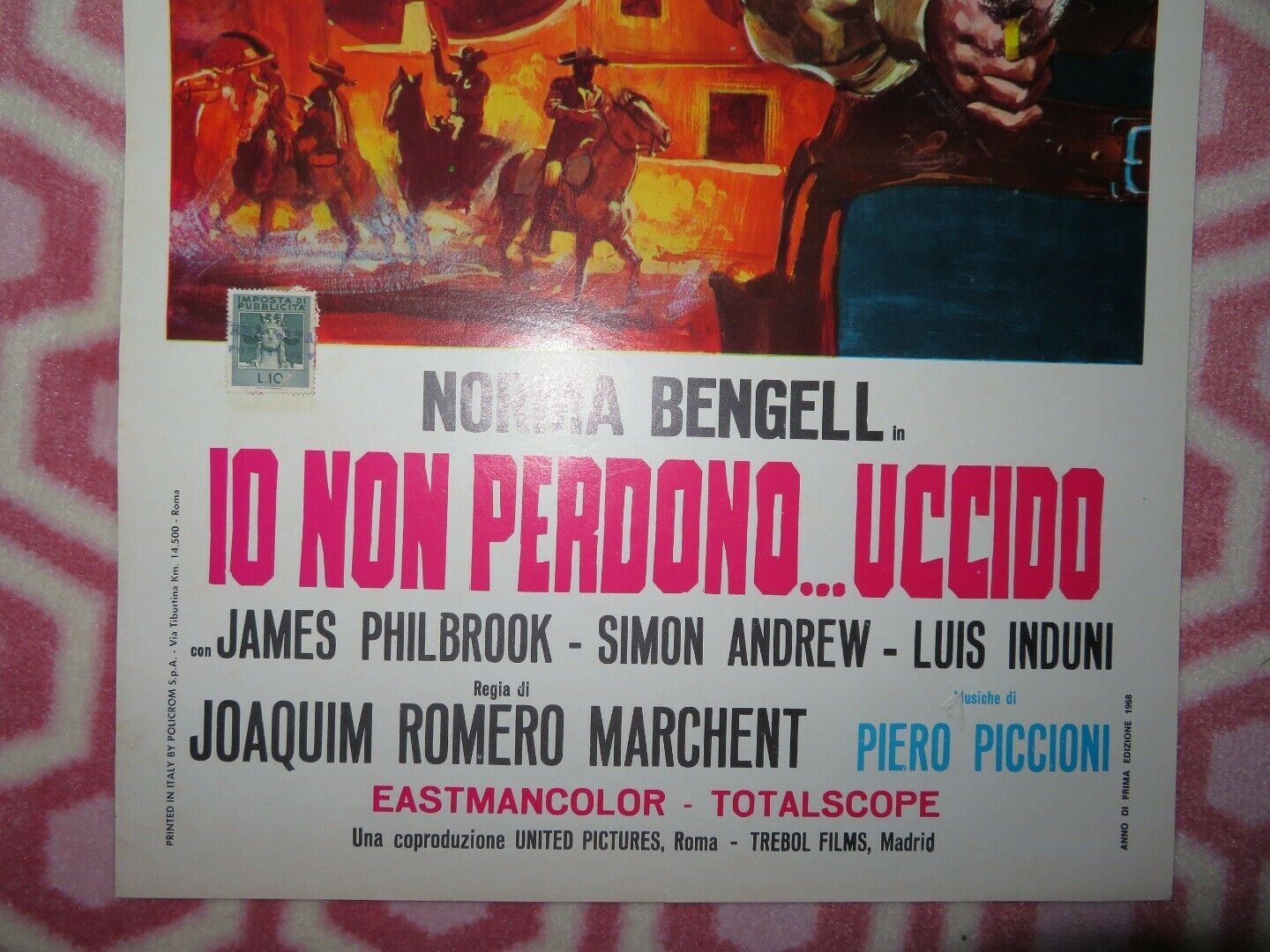 IO NON PERDONO...UCCIDO ITALIAN LOCANDINA (25"x13") POSTER NORMA BENGELL 1968