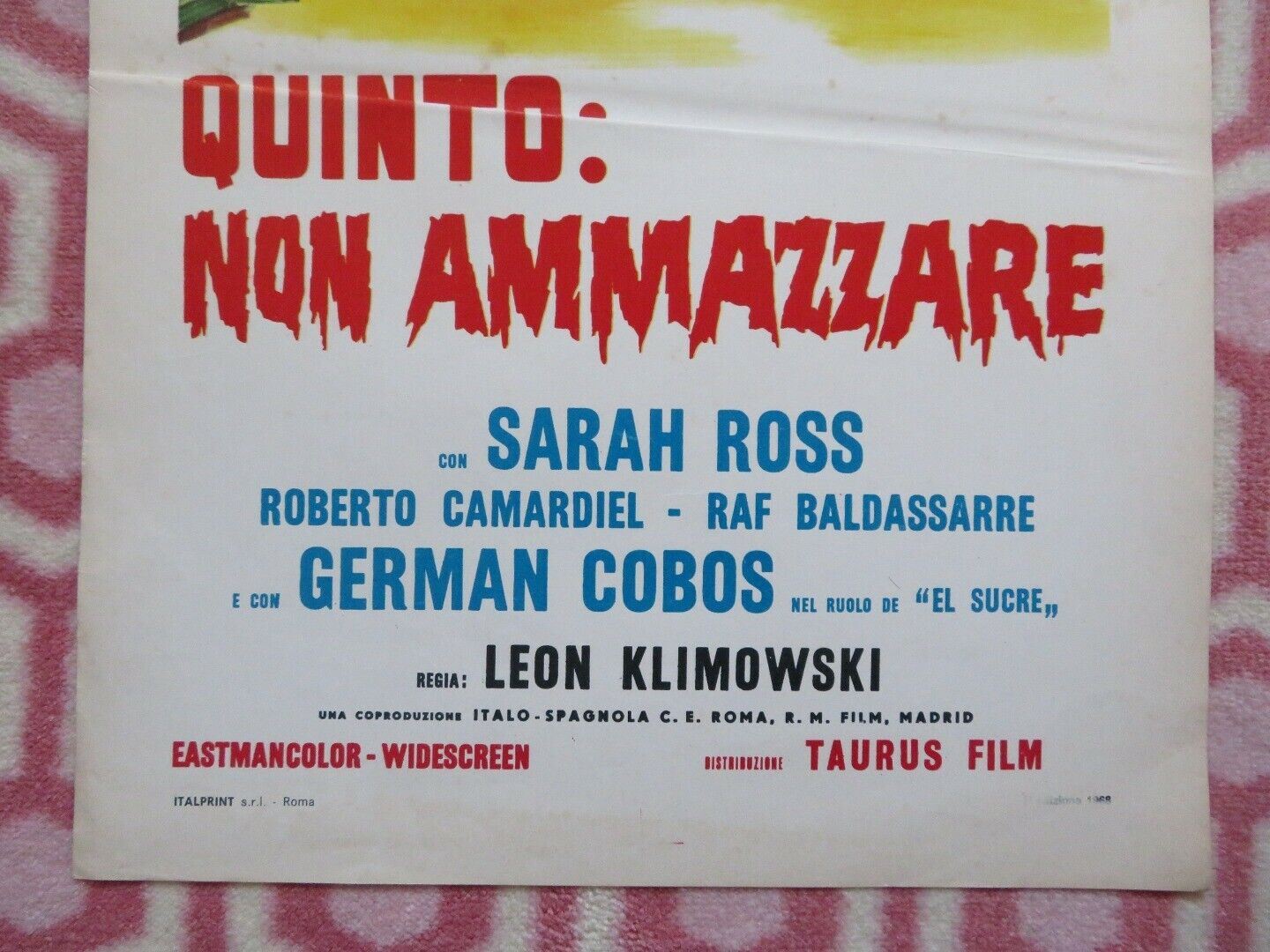 QUINTO: NON AMMAZZARE ITALIAN LOCANDINA (27.5"x13") POSTER SARAH ROSS 1968