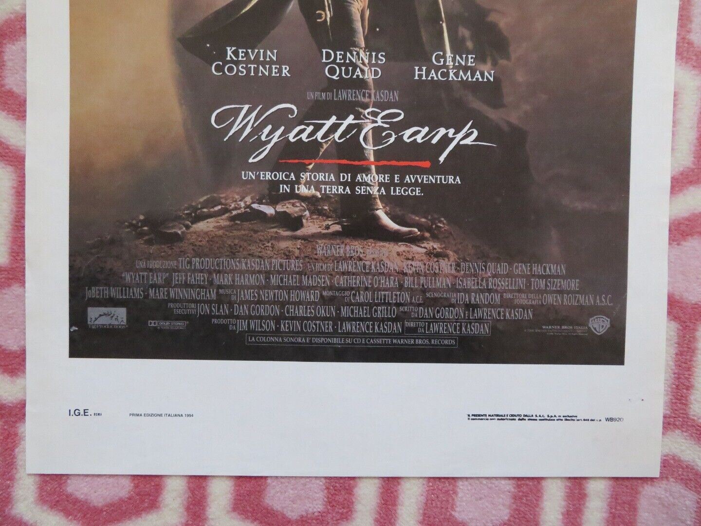 WYATT EARP  ITALIAN LOCANDINA (27.5"x13") POSTER COSTNER QUAID 1994