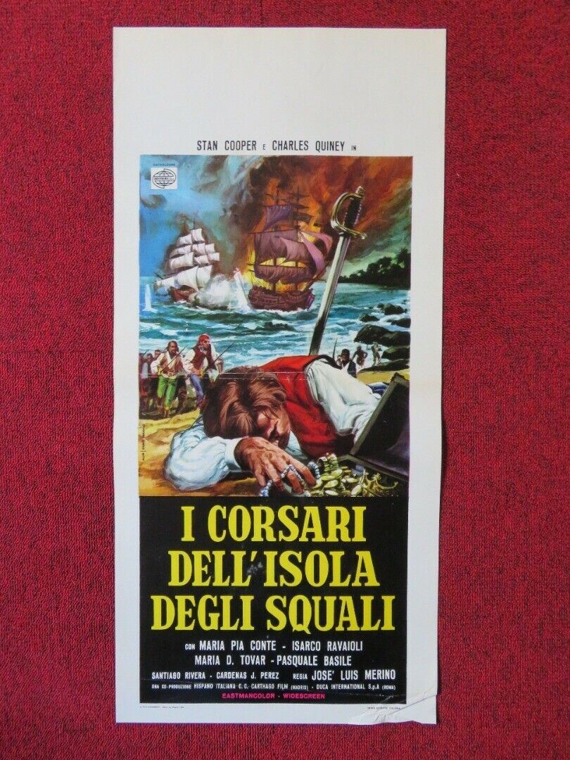 I CORSARI DELL'ISOLA DEGLI SQUALI ITALIAN LOCANDINA (27.5"x13") POSTER 1972