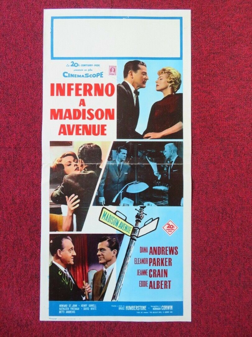 INFERNO A MADISON AVENUE ITALIAN LOCANDINA (27.5"x13") POSTER DANA ANDREWS 1961