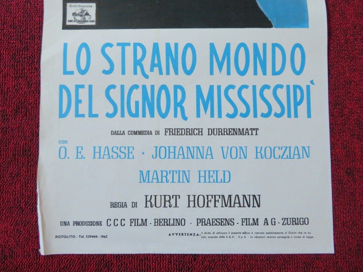 LO STRANO MONDO DEL SIGNOR MISSISSIPI ITALIAN LOCANDINA (27.5"x12") POSTER 1962