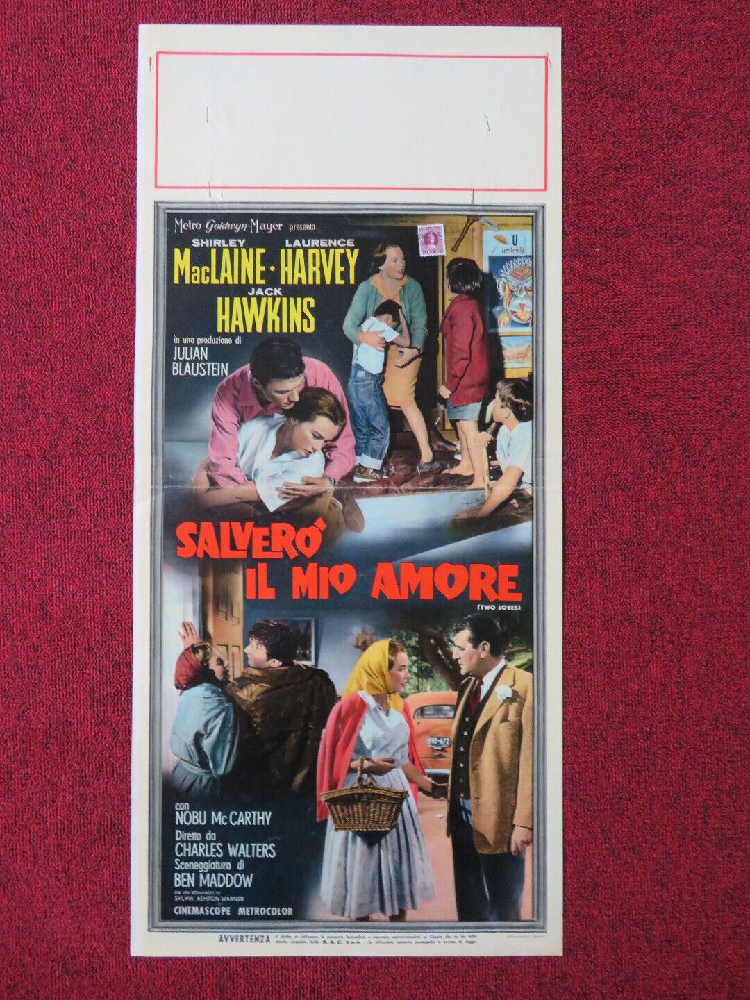 SALVERO IL MIO AMORE/ TWO LOVES  ITALIAN LOCANDINA (28"x13") POSTER 1961