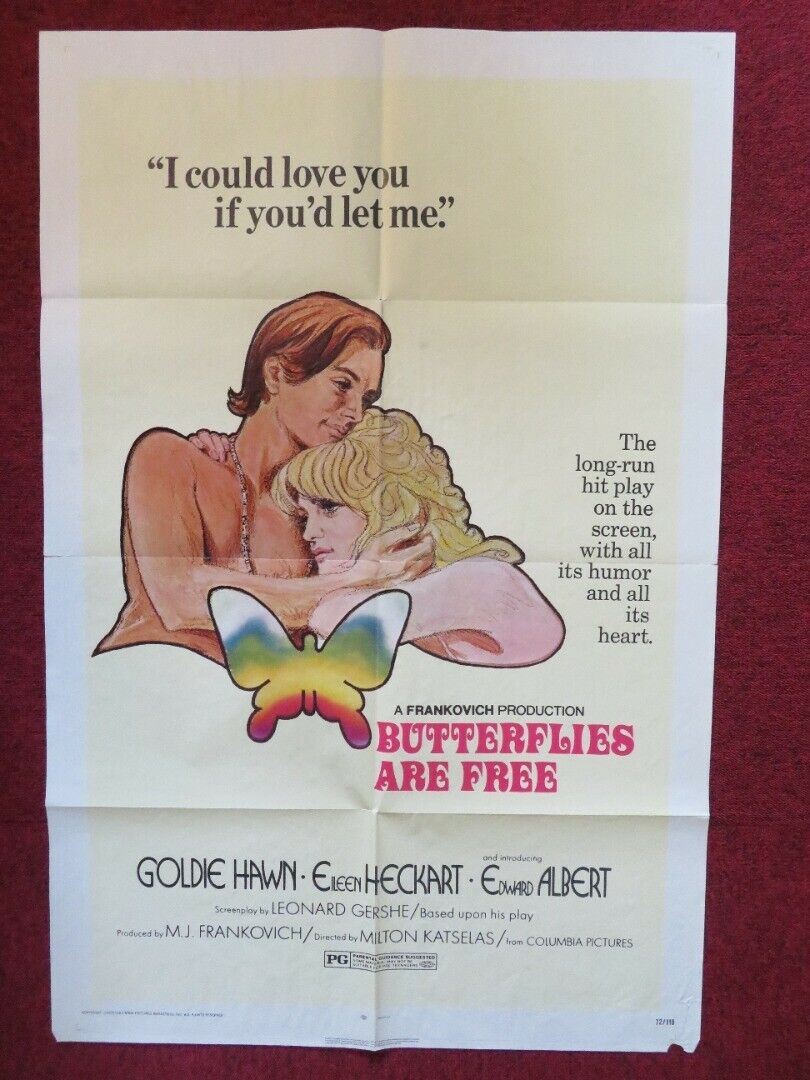 BUTTERFLIES ARE FREE FOLDED US ONE SHEET POSTER GOLDIE HAWN 1972