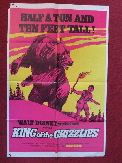 KING OF THE GRIZZLIES FOLDED US ONE SHEET POSTER DISNEY 1970