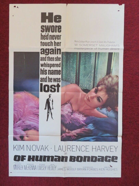 OF HUMAN BONDAGE FOLDED US ONE SHEET POSTER KIM NOVAK LAURENCE HARVEY 1964