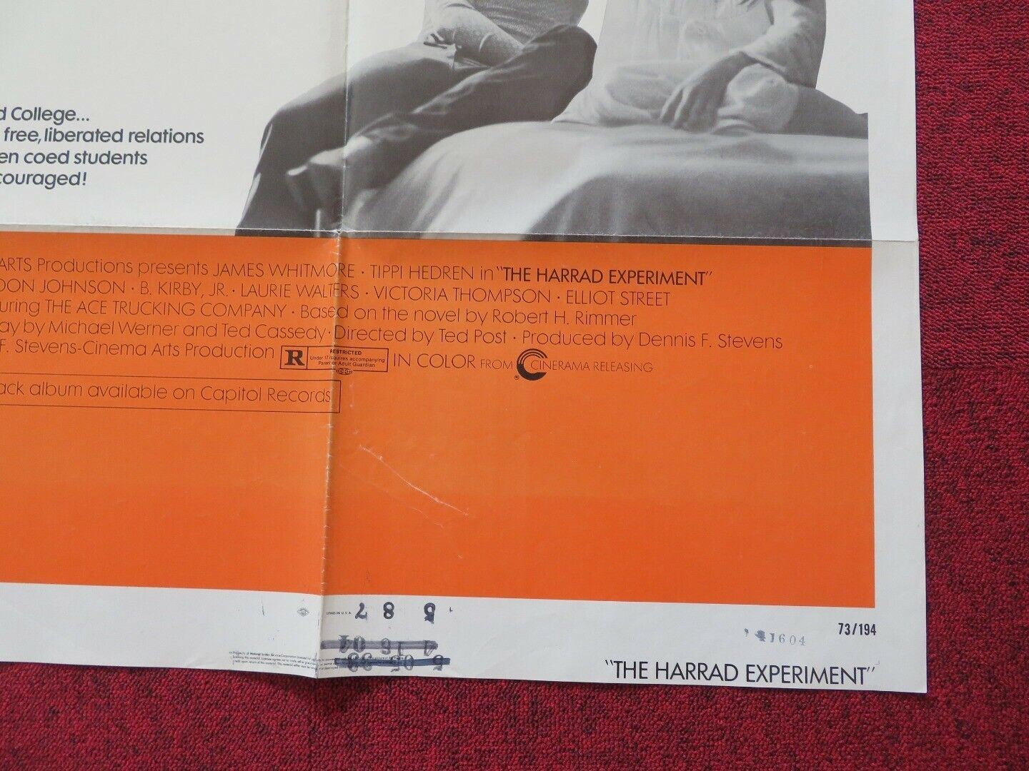 THE HARRAD EXPERIMENT FOLDED US ONE SHEET POSTER DON JOHNSON 1973