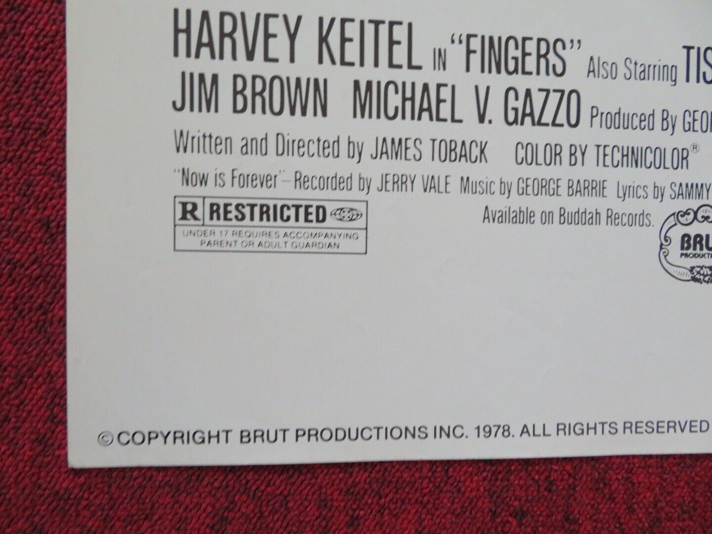 FINGERS FOLDED US ONE SHEET POSTER HARVEY KEITEL TISA FARROW 1978