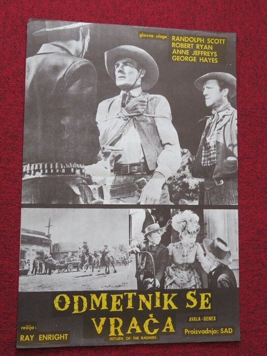 OMETNIK SE VRACA/ RETURN OF THE BADMEN YUGOSLAVIAN (19"x 27.5") POSTER