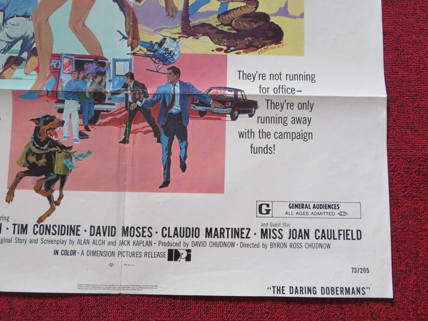 THE DARING DOBERMANS FOLDED US ONE SHEET POSTER DAVID MOSES 1973