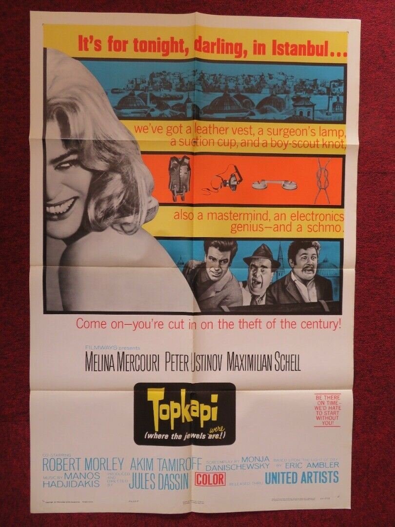 TOPKAPI FOLDED US ONE SHEET POSTER MELINA MERCOURI PETER USTINOV 1964