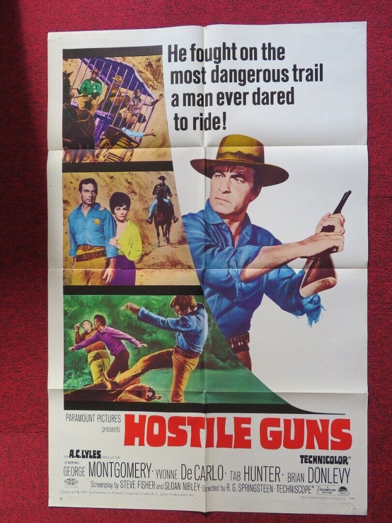 HOSTILE GUNS  FOLDED US ONE SHEET POSTER GEORGE MONTGOMERY 1967