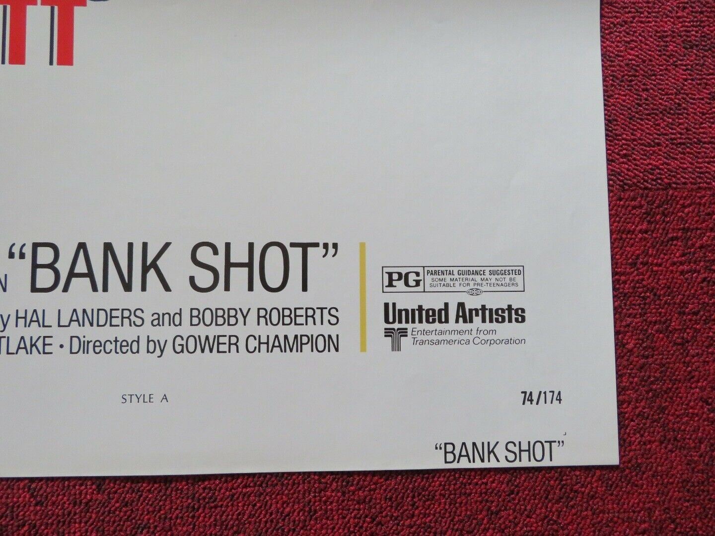 BANK SHOT  STYLE A FOLDED US ONE SHEET POSTER GEORGE C.SCOTT JOANNA CASSIDY 1974