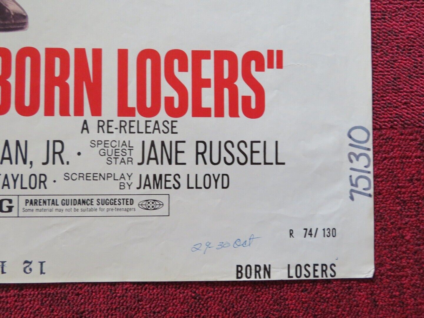 BORN LOSERS  FOLDED US ONE SHEET POSTER TOM LAUGHLIN ELIZABETH 1974