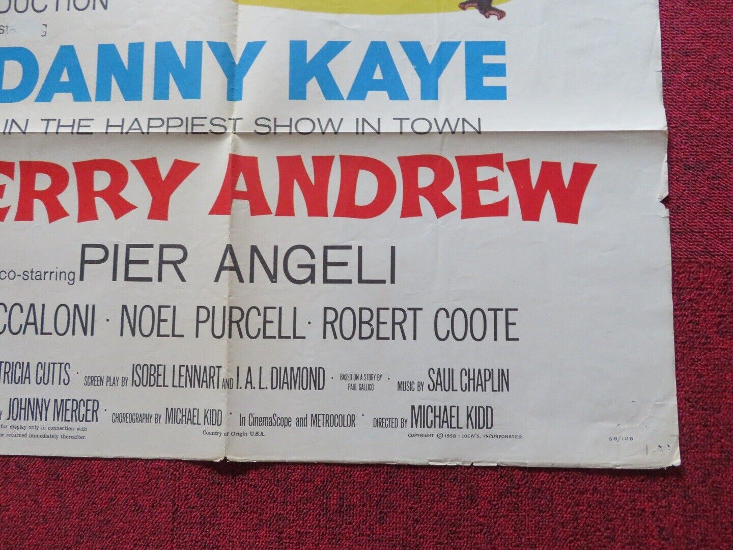 MERRY ANDREW  FOLDED US ONE SHEET POSTER DANNY KAYE PIER ANGELI 1958