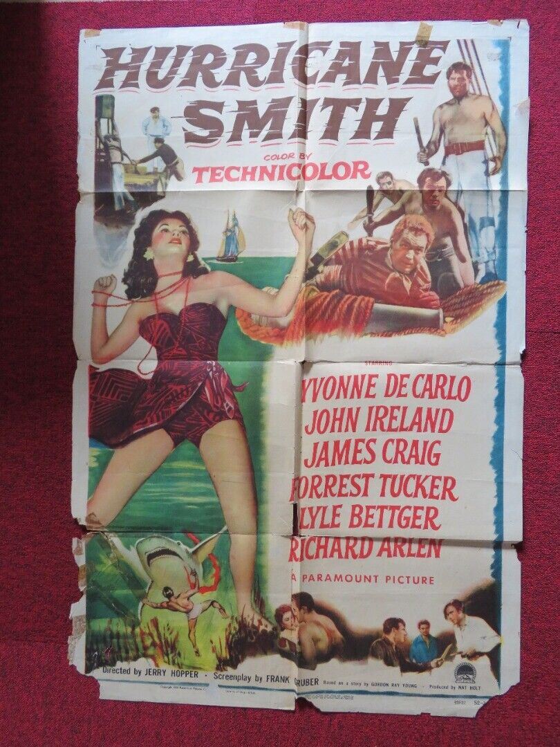 HURRUCANE SMITH   FOLDED US ONE SHEET POSTER YVONNE DE CARLO JOHN IRELAND 1952