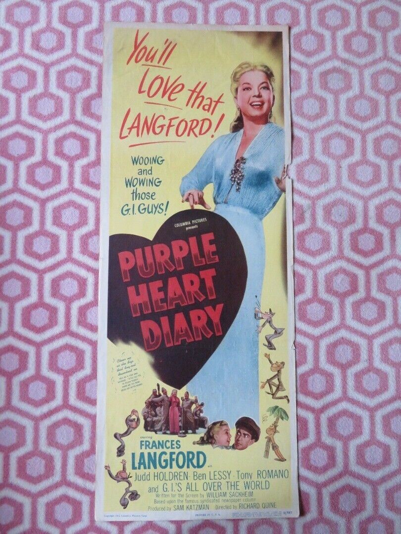 PURPLE HEART DIARY  US INSERT (14"x 36") POSTER FRANCES LANGFORD 1951