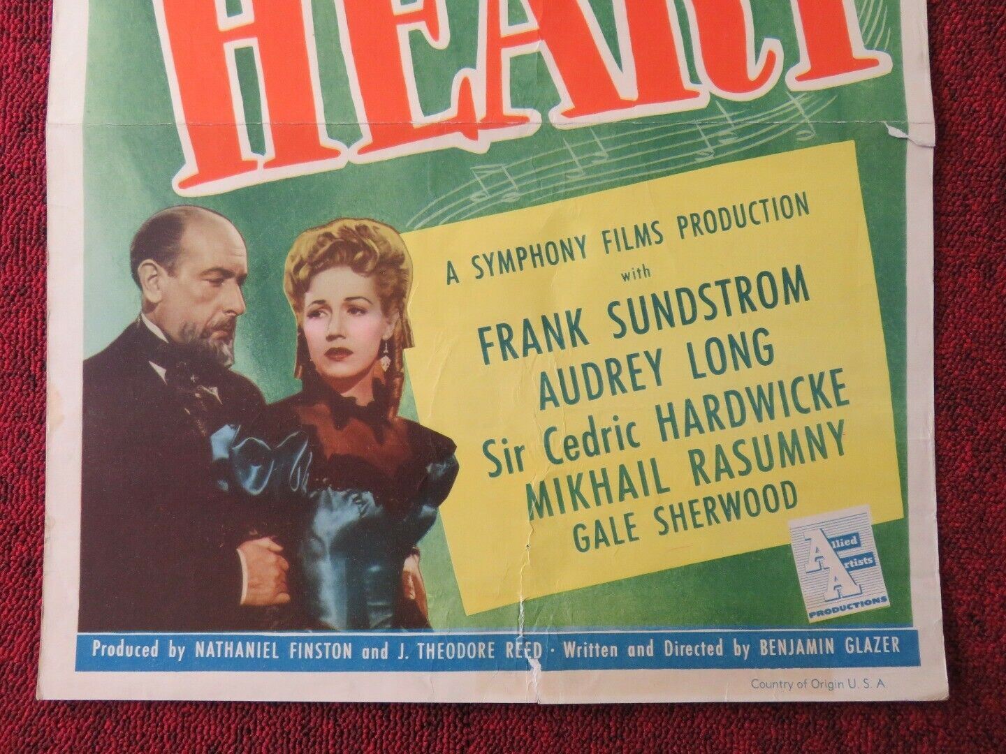 SONG OF MY HEART   US INSERT (14"x 36") POSTER FRANK SUNDSTROM AUDREY LONG 1948