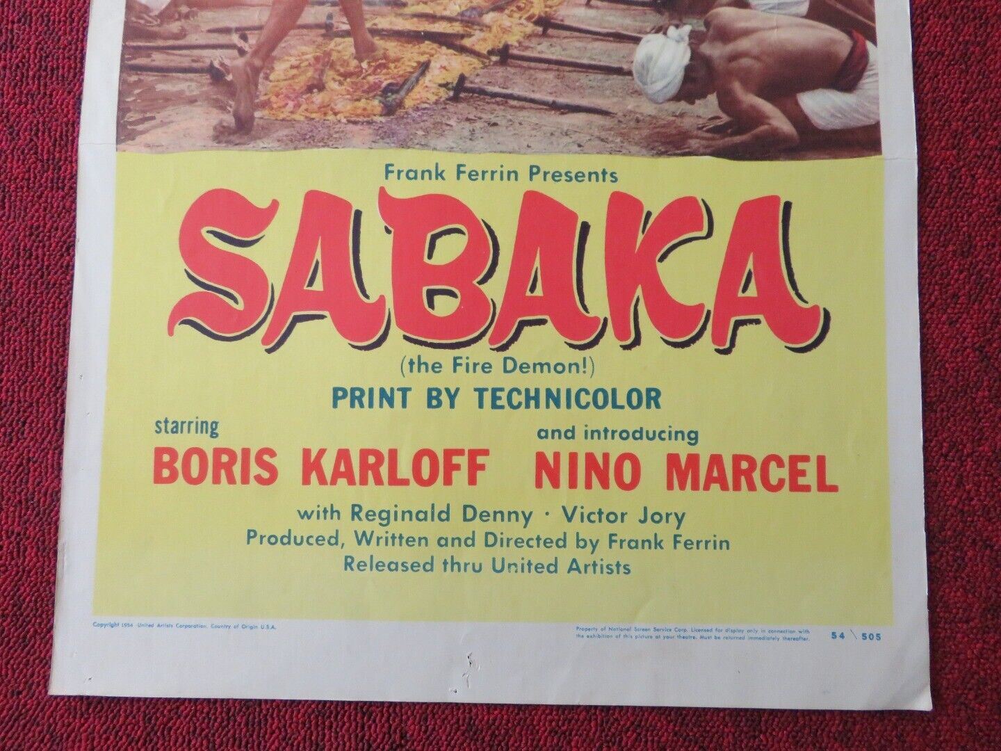 SABAKA  US INSERT (14"x 36") POSTER BORIS KARLOFF NINO MARCEL 1954