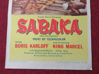 SABAKA  US INSERT (14"x 36") POSTER BORIS KARLOFF NINO MARCEL 1954