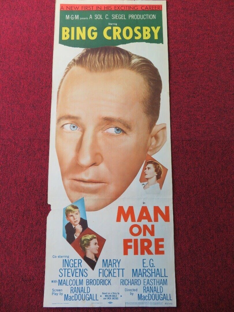 MAN ON FIRE US INSERT (14"x 36") POSTER BING CROSBY INGER STEVENS 1957