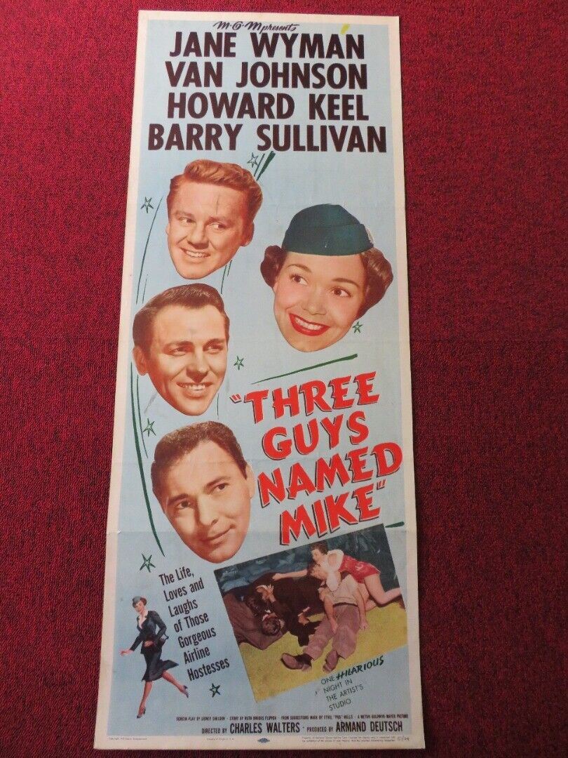 THREE GUYS NAMED MIKE US INSERT (14"x 36") POSTER JANE WYMAN VAN JOHNSON 1951