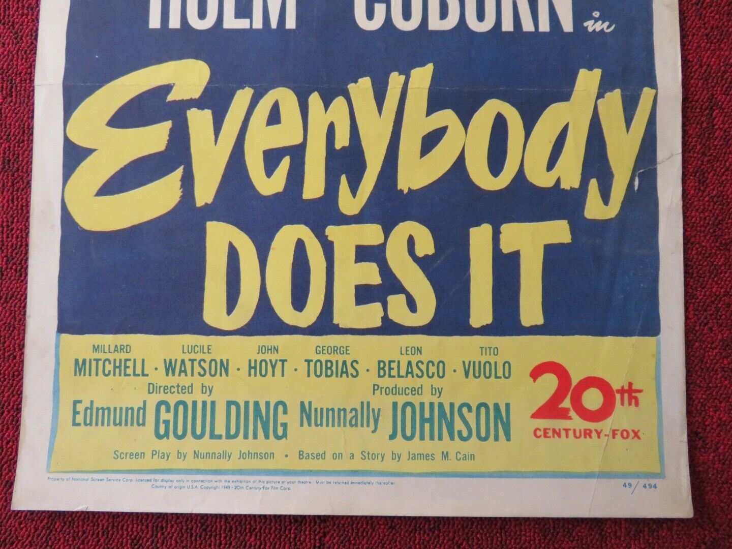 EVERYBODY DOES IT US INSERT (14"x 36") POSTER PAUL DOUGLAD LINDA DARNELL 1949