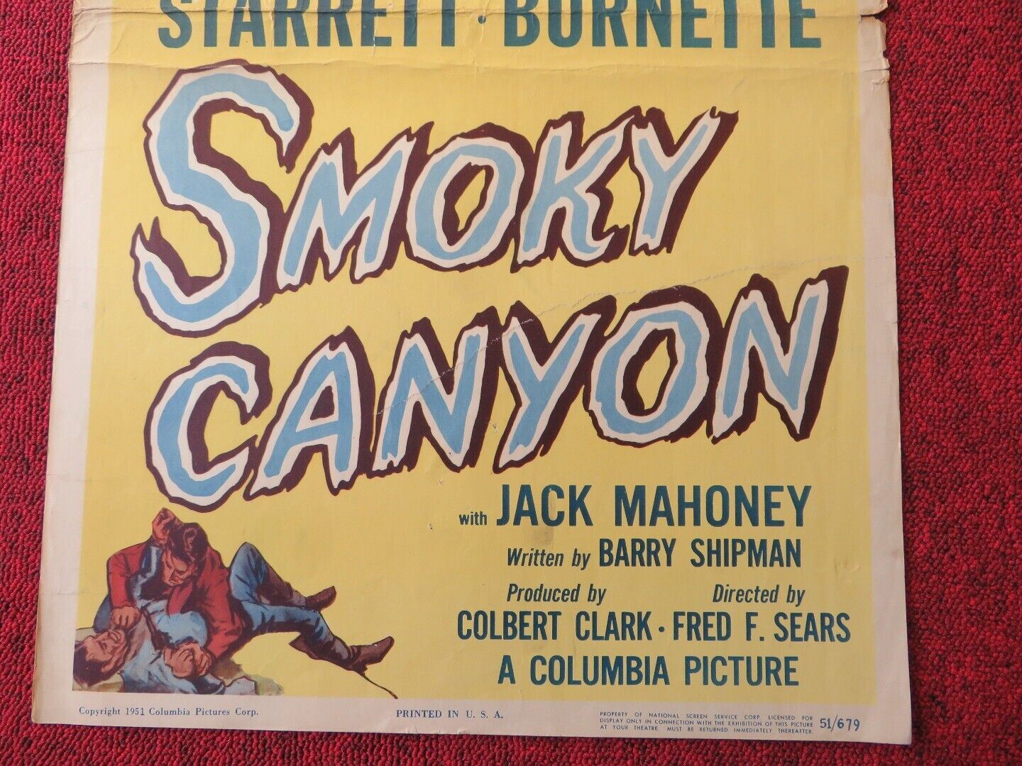 SMOKY CANYON US INSERT (14"x 36") POSTER CHARLES STARRETT SMILEY BURNETTE 1951