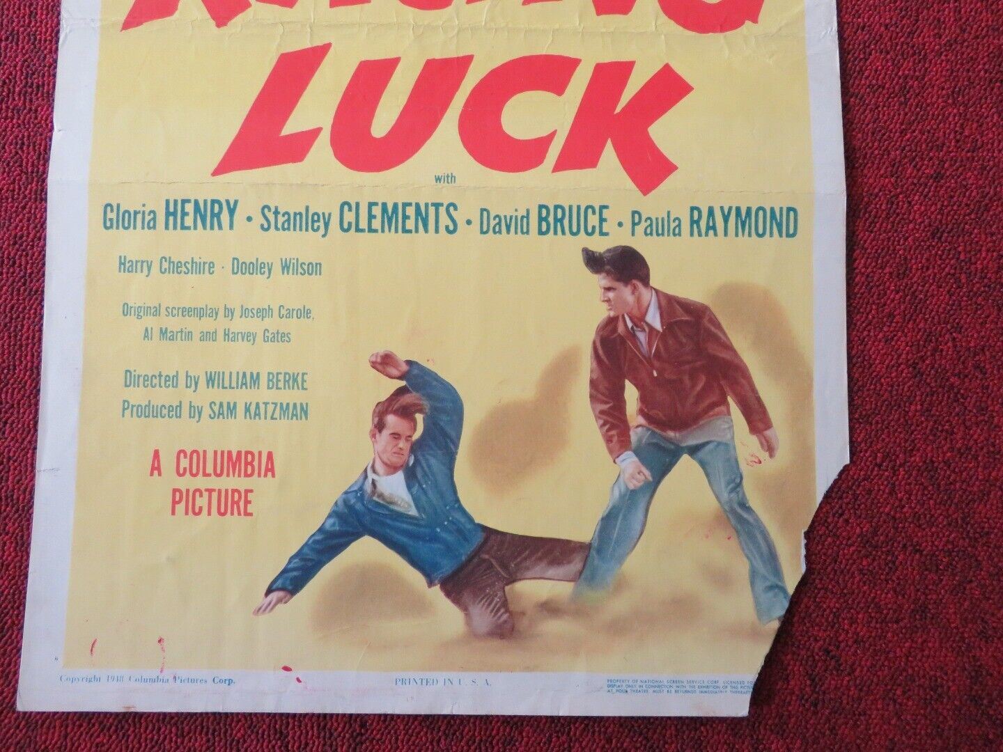 RACING LUCK  US INSERT (14"x 36") POSTER GLORIA HENRY STANLEY CLEMENTS 1948